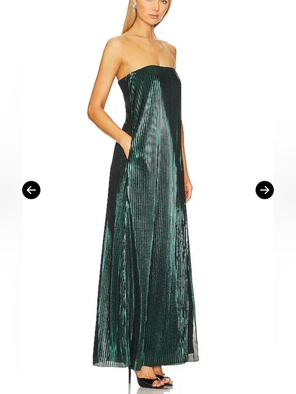 House of Harlow 1960 Strapless Emerald Green Pleated Maxi Dress with Side Slit - Picture 2 of 8